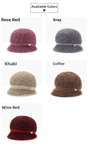 Detailed grid of warm knit cloche hats for elderly women in five vibrant winter colors