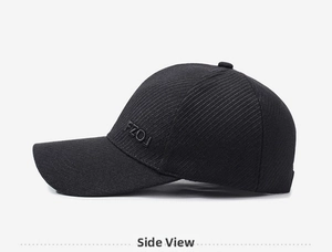 Side view of black wool baseball cap featuring high-quality FZOL 3D embroidery detail