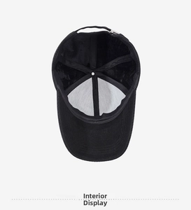Interior view of winter baseball cap showing warm lining and metal adjustment buckle