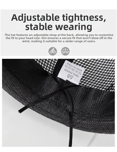 Detail of breathable paper straw hat lining with adjustable strap and sweatband