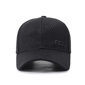 Men's winter wool baseball cap with ear flaps in black textured fabric and FZOJ logo