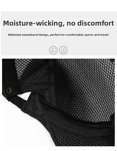 Close-up of the breathable mesh fabric and widened moisture-wicking sweatband inside the cap