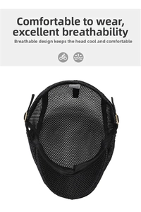 Detail of black mesh newsboy cap showing breathable texture and inner lining