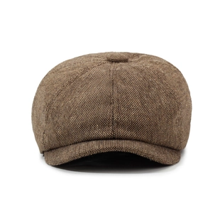 Breathable brown cotton linen newsboy cap with classic retro eight-panel texture