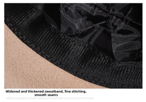 Detail view showing thick inner sweatband and fine stitching of the French wool fedora hat