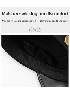 Détail de la bande anti-transpiration élargie et de la doublure intérieure du chapeau noir