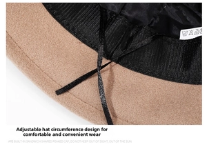 Detail of adjustable drawstring inside wool cloche hat for custom sizing and fit
