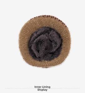 Detailed macro view of the thick fleece lining in this warm winter knitted hat for elderly