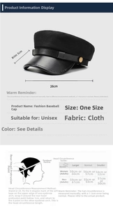 Guide des tailles pour casquette de marin rétro en sergé avec détails de bord de 5 cm
