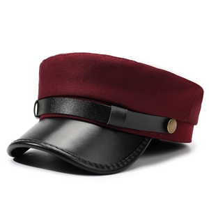 Casquette Newsboy Rétro Britannique Unisexe Sommet Plat Chapeau de Marin Mélange Coton Polyester Visière Cuir Synthétique