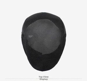 Detailed top view of breathable black mesh hollow out fabric for summer sun hat ventilation