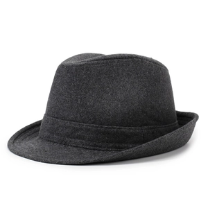 Classic charcoal grey wool fedora hat with flat brim and decorative band for winter style