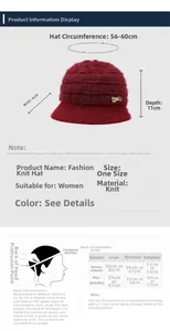 Tabella taglie cappello a secchiello in maglia con guida alla misurazione della testa 56-60cm