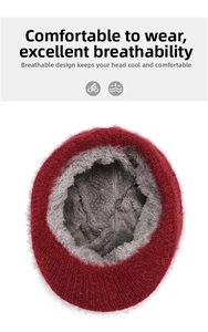 Close-up of winter knit hat featuring a warm grey fleece lining and red knitted outer layer