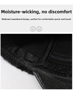 Close-up of the internal wide sweatband construction on a men's warm flat cap
