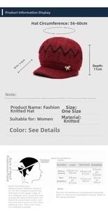 Detailed size chart for women's knit hat showing measurements and head circumference guide