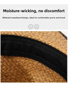 Détail du large bandeau anti-transpiration intérieur sur un chapeau de cow-boy en paille