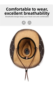 Détail d'un chapeau de cowboy en paille marron clair avec motif serpent et strass argentés