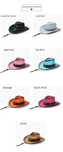 Détails de chapeaux de cowboy en paille tressée en sept couleurs avec boucle en métal