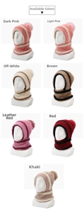 Détails de l'écharpe à capuche en tricot disponible en rose, beige et marron