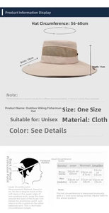Detailed size guide for sun protection bucket hat featuring brim and depth measurements