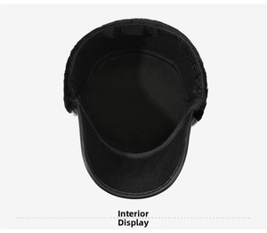Close-up interior view of the winter flat cap showing lining material and stitching