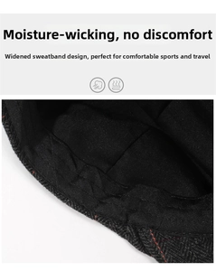 Detailed macro view of the wide moisture-wicking sweatband inside the grey tweed cap