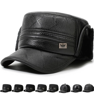 Men's Winter Cotton Blend Flat Cap With Earflaps Warm Windproof Outdoor Duckbill Hat For Elderly Mature Style Newsboy Cap