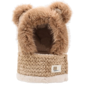 Cute Bear Ears Balaclava For Women Winter Warm Plush Hooded Hat Scarf Integrated Set Thick Faux Fur Ear Protection Neck Warmer