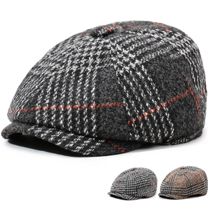 Vintage British Style Men Newsboy Cap Plaid Herringbone Beret Hat Casual Windproof Sunshade Polyester Gatsby Flat Cap