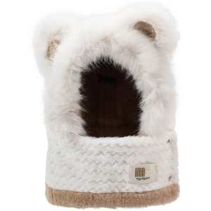 Cute bear ear plush hood scarf in ivory and brown faux fur for winter warmth