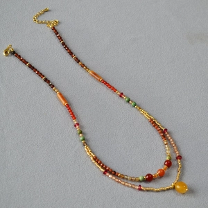Maillard Style Vintage Natural Stone Beaded Layered Necklace For Women Handmade Multicolor Jewelry With Copper Gold Plated Accessories