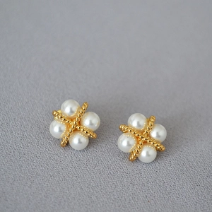 Boucles d'Oreilles Clous Künstliche Perles Vintage Français Avec Tige en Argent Sterling 925 Laiton Plaqué Or Bijoux Mode Femme