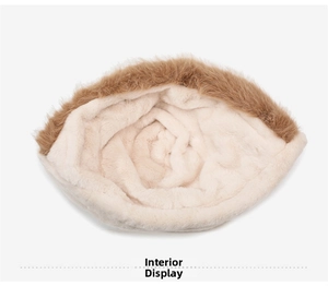 Detailed interior display showing soft beige fleece lining and brown faux fur trim for warmth