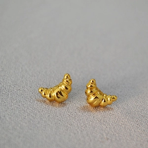 Polished gold croissant stud earrings with minimalist French vintage design for women