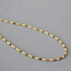 Elegant French style necklace with natural pearls and colorful tourmaline beads