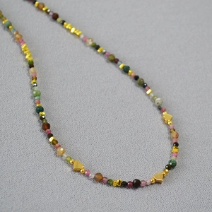 Handmade Multicolor Tourmaline Beaded Necklace For Women Copper Gold Plated Heart Pendant Clavicle Chain Fashion Jewelry