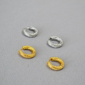 Minimalist Brass Twisted Rope Texture Hoop Earrings For Women Gold White Gold Plated Geometric Round Spiral Hoop Earrings