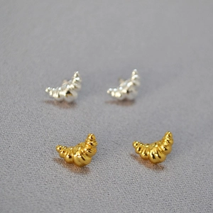 French Vintage Brass Croissant Stud Earrings With 925 Sterling Silver Earring Post High Polish Gold Silver Jewelry For Women