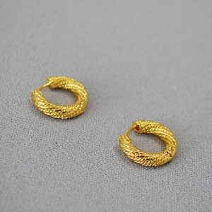 Elegant gold twisted rope hoop earrings with minimalist vintage metal texture for women