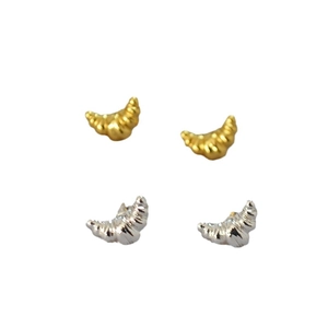 Minimalist gold and silver croissant stud earrings set with realistic ripple texture