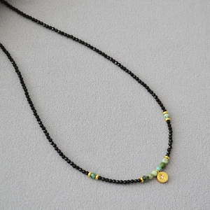 French Vintage Black Spinel Turquoise Beaded Necklace Star Pendant Alloy Copper Choker For Women Retro Jewelry Gift