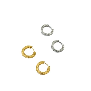 Twisted rope texture hoop earrings set in gold and silver finish with spiral design
