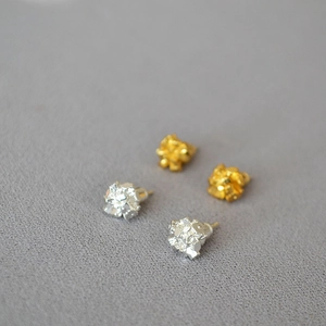 Irregular crystal cluster brass earrings in gold and silver finish with 925 silver pins