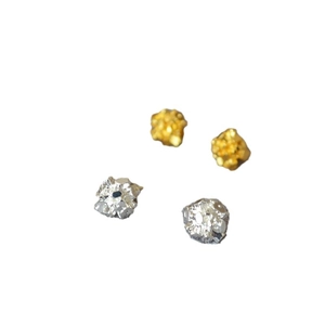 Irregular mineral cluster stud earrings in gold and silver finish on white background