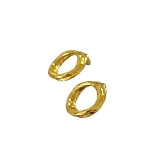 Minimalist gold-plated irregular textured oval hoop earrings with 925 silver needles