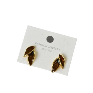 Vintage amber leaf handmade enamel stud earrings with S925 silver needles for women