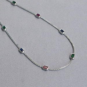 Fashion Multicolor Rectangle Zirconia Copper Necklace Gold Silver Plated Geometric Jewelry For Women Dating Gift