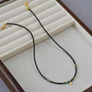 Französische Vintage Perlenkette Mit Schwarzem Spinell Und Türkis Herzanhänger Goldplattiert Damen Boho Verstellbar Schmuck