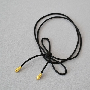 Minimalist black cord choker necklace with elegant gold teardrop metal pendants